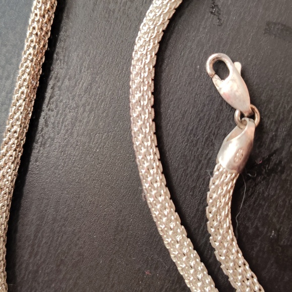 📿Vintage SU 925 Sterling Silver Round Hallow Mesh 15" Choker made in Italy - Picture 6 of 7